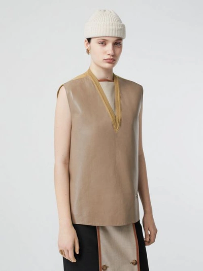 Shop Burberry Bonded Lambskin And Wool Oversized Vest In Soft Fawn