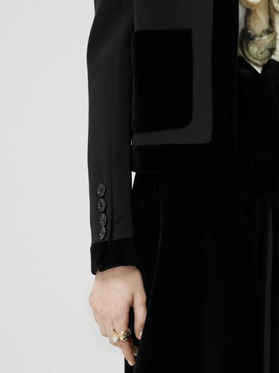 Shop Burberry Velvet Detail Wool Tailored Jacket In Black