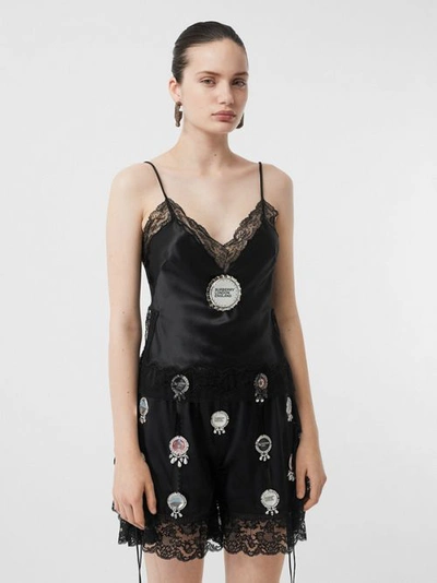 Shop Burberry Bottle Cap Detail Silk Satin Camisole In Black