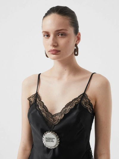 Shop Burberry Bottle Cap Detail Silk Satin Camisole In Black