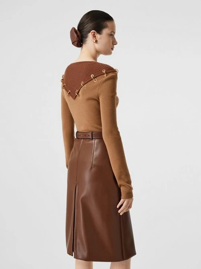 Shop Burberry Ring-pierced Two-tone Wool Cashmere Sweater In Warm Camel