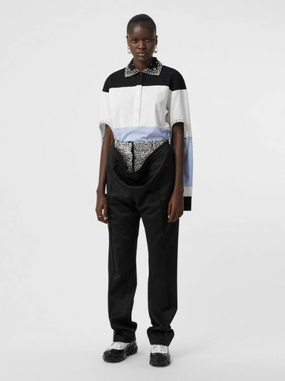 Shop Burberry Crystal And Cut-out Detail Cotton Oversized Polo Shirt In Black