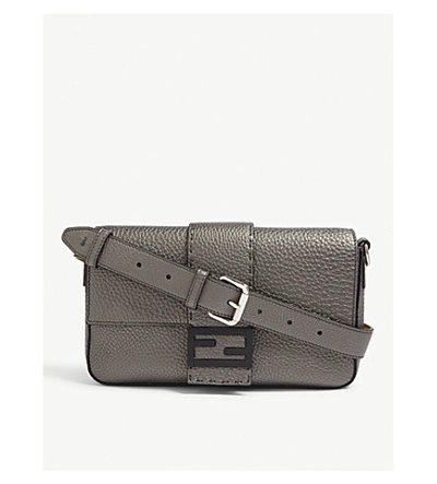 Shop Fendi Leather Baguette Bag In Silver