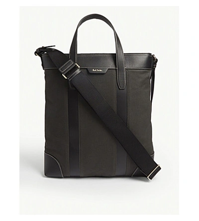 Shop Paul Smith Accessories Canvas And Leather Tote Bag In Green Black