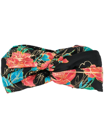 Shop Gucci Floral Print Headband In Black