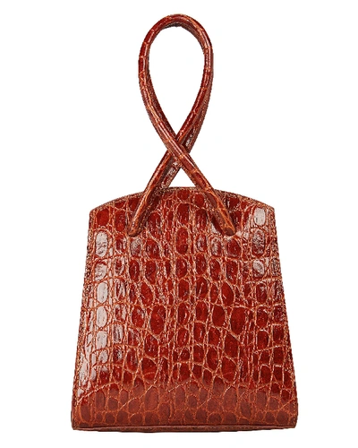 Shop Little Liffner Twisted Croc-embossed Leather Wristlet In Brick Red