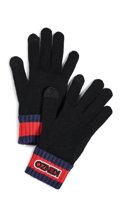 Shop Kenzo Logo Tag Knit Gloves In Black