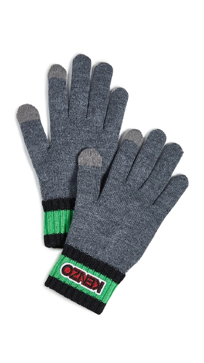 Shop Kenzo Logo Tag Knit Gloves In Misty Grey