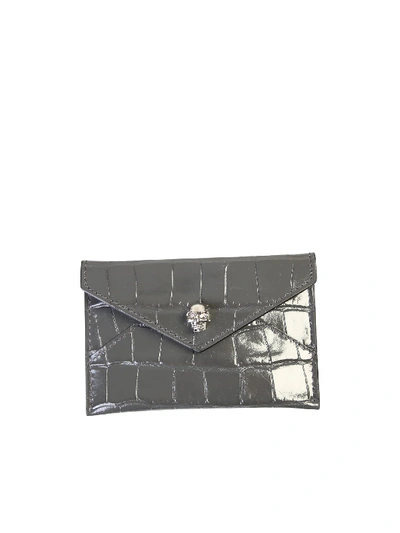 Shop Alexander Mcqueen Crocodile Print Card Holder In Grey