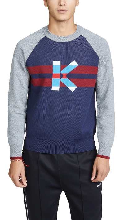 Shop Kenzo Long Sleeve Graphic K Jumper Sweater In Navy