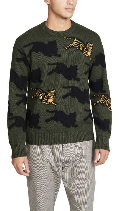 Shop Kenzo Allover Tiger Sweater In Olive