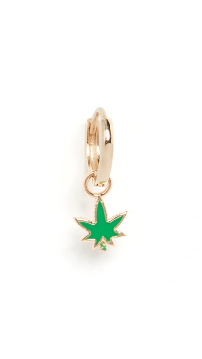Shop Alison Lou 14k Weed Huggie In Yellow Gold