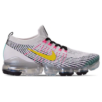 Shop Nike Men's Air Vapormax Flyknit 3 Running Shoes In White/dynamic Yellow/hyper Turquoise