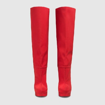 Shop Gucci Ribbed Fabric Platform Boot In Red