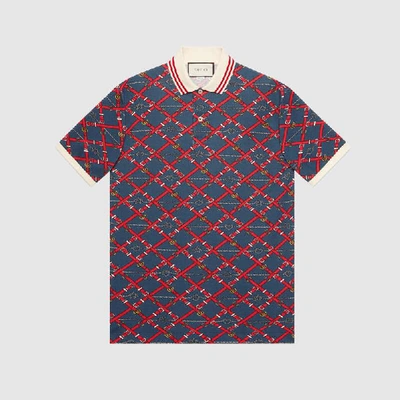 Shop Gucci Oversize Printed Polo In Blue