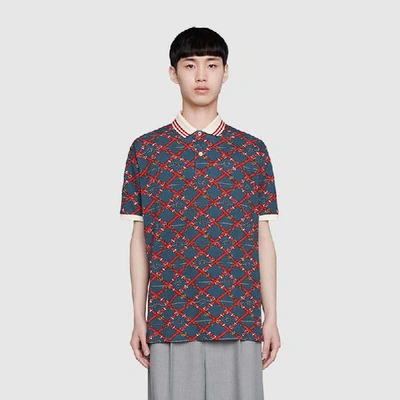 Shop Gucci Oversize Printed Polo In Blue