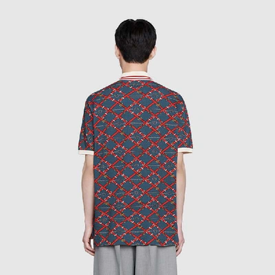 Shop Gucci Oversize Printed Polo In Blue