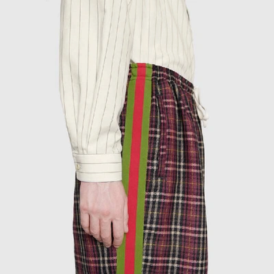 Shop Gucci Oversize Tartan Cotton Shorts In Bordeaux