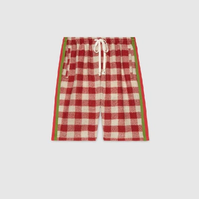 Shop Gucci Oversize Check Wool Shorts In Red