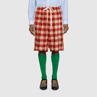 Shop Gucci Oversize Check Wool Shorts In Red