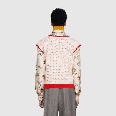 Shop Gucci Wool Waistcoat With Lamb Intarsia In White