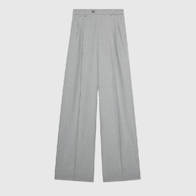 Shop Gucci Wool Wide-leg Pant In Grey