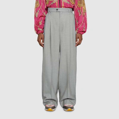 Shop Gucci Wool Wide-leg Pant In Grey