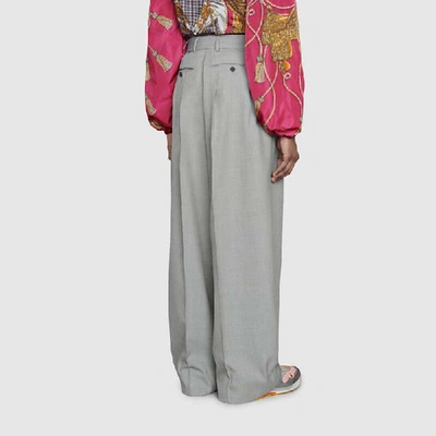 Shop Gucci Wool Wide-leg Pant In Grey