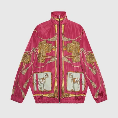 Shop Gucci Oversize Printed Nylon Bomber Jacket In Pink