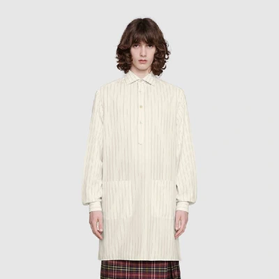 Shop Gucci Oversize Striped Cotton Shirt In White