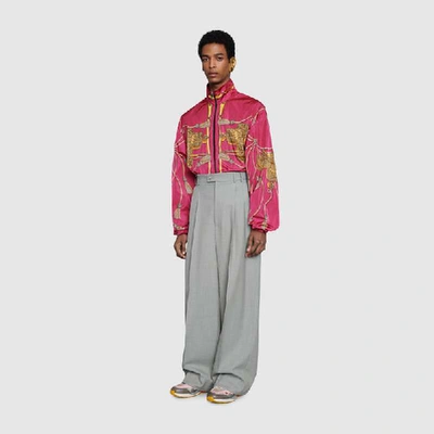 Shop Gucci Oversize Printed Nylon Bomber Jacket In Pink