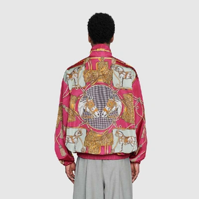 Shop Gucci Oversize Printed Nylon Bomber Jacket In Pink