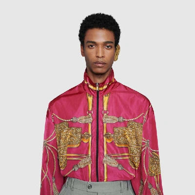 Shop Gucci Oversize Printed Nylon Bomber Jacket In Pink