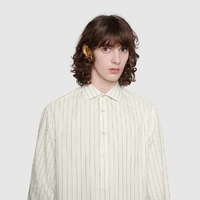 Shop Gucci Oversize Striped Cotton Shirt In White