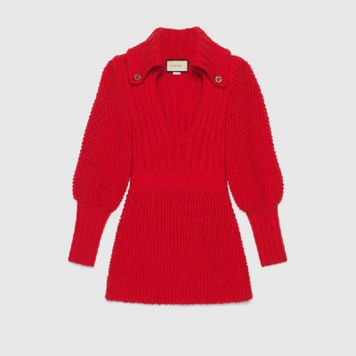 Shop Gucci Ribbed Wool Mini Dress In Red
