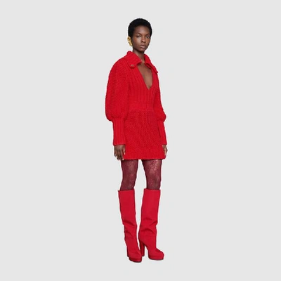 Shop Gucci Ribbed Wool Mini Dress In Red