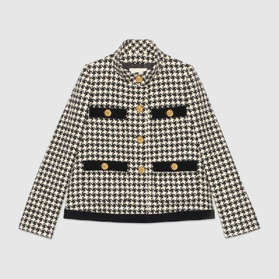 Shop Gucci Houndstooth Jacket In Black/white Houndstooth