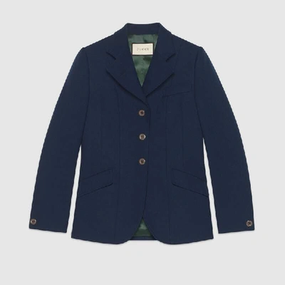 Shop Gucci Fluid Drill Fitted Jacket In Blue