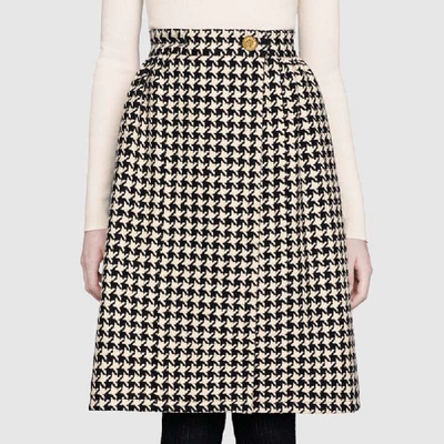 Shop Gucci Houndstooth Skirt In Black