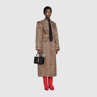 Shop Gucci G Rhombus Print Coat With Cape In Beige