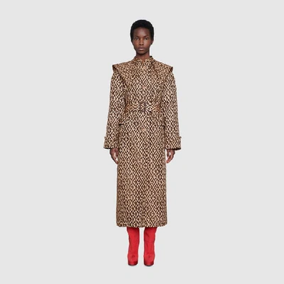 Shop Gucci G Rhombus Print Coat With Cape In Beige