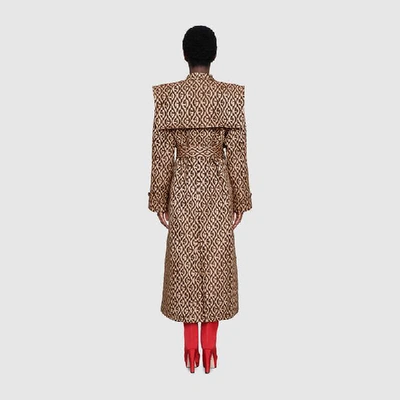 Shop Gucci G Rhombus Print Coat With Cape In Beige