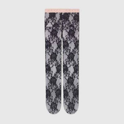 Shop Gucci Floral Lace Tights In Black