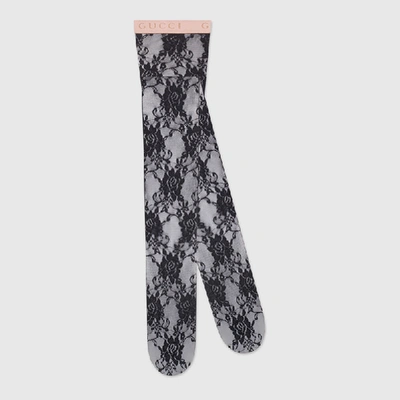 Shop Gucci Floral Lace Tights In Black