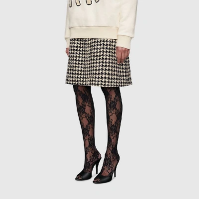 Shop Gucci Floral Lace Tights In Black