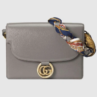Gucci Gg Scarf-panelled Leather Shoulder Bag In Grey | ModeSens