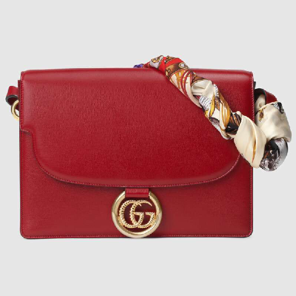 Gucci Medium Leather Shoulder Bag With Scarf In Red | ModeSens