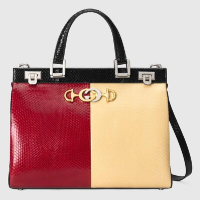 Shop Gucci Zumi Snakeskin Medium Top Handle Bag In Neutral