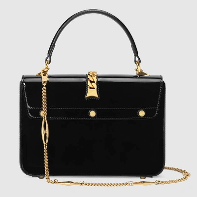 Shop Gucci Sylvie 1969 Patent Leather Mini Top Handle Bag In Black Patent Leather