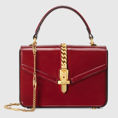 Shop Gucci Sylvie 1969 Patent Leather Mini Top Handle Bag In Bordeaux